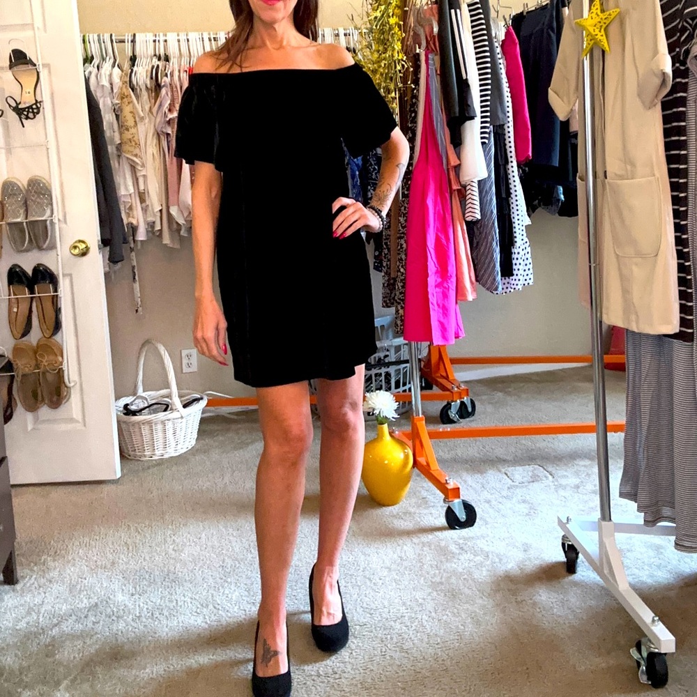 Loft Black Velvet Off the Shouler Dress